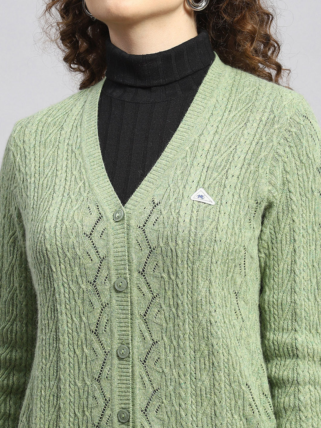 Women Green Self Cardigan - Image 6