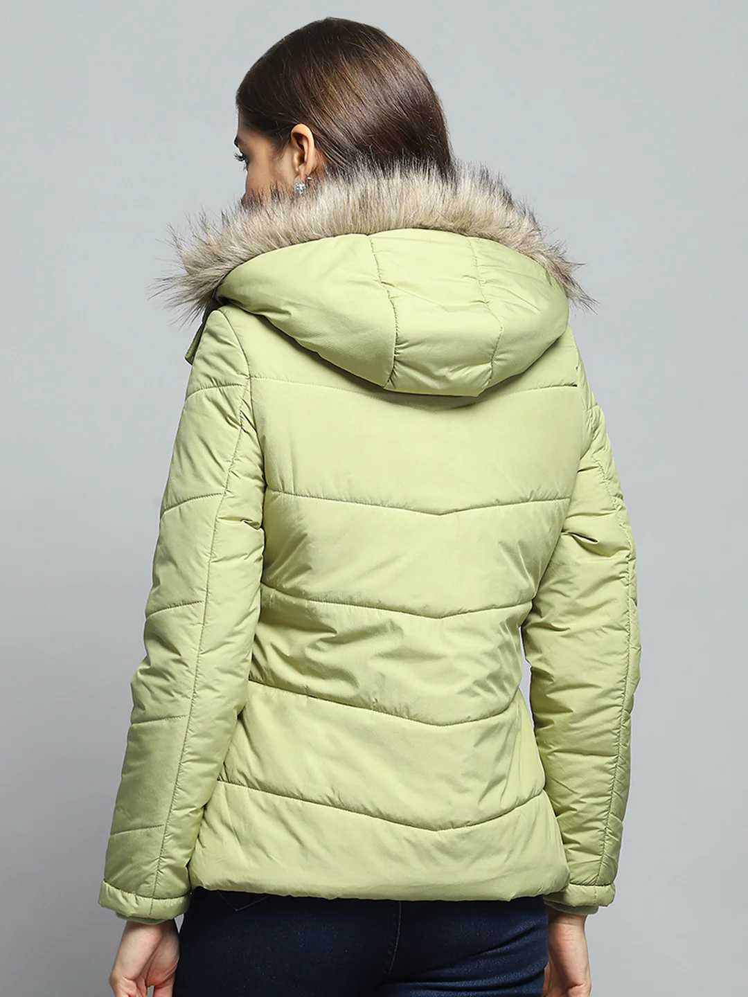 Women Green Self Design Detachable Hood Full Sleeve Jacket - Image 5