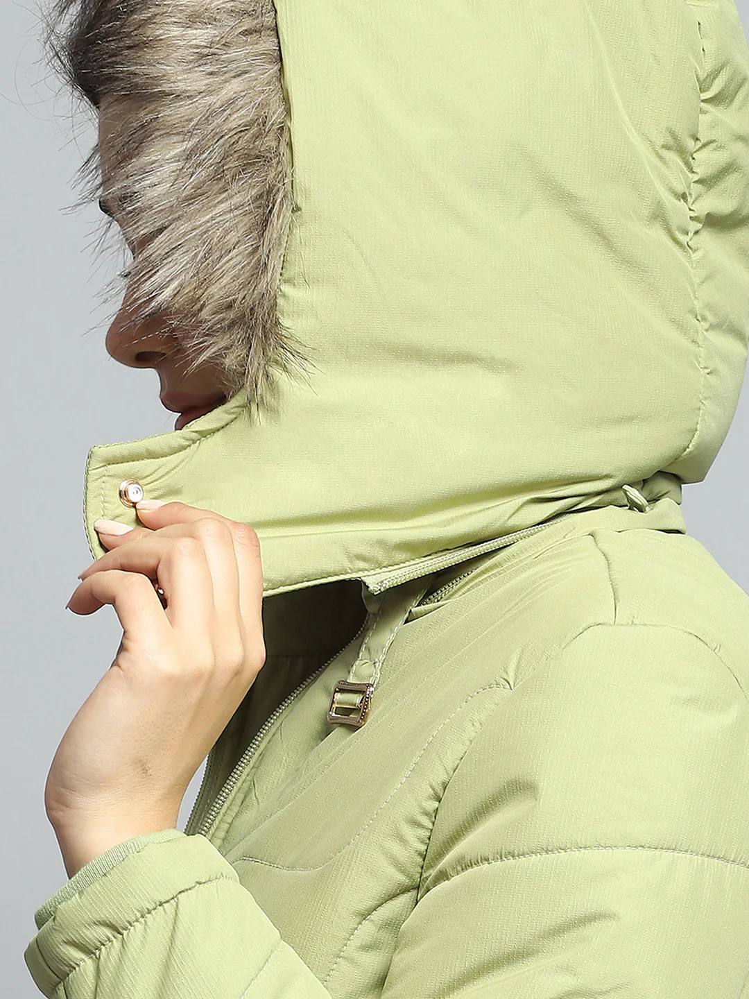 Women Green Self Design Detachable Hood Full Sleeve Jacket - Image 7