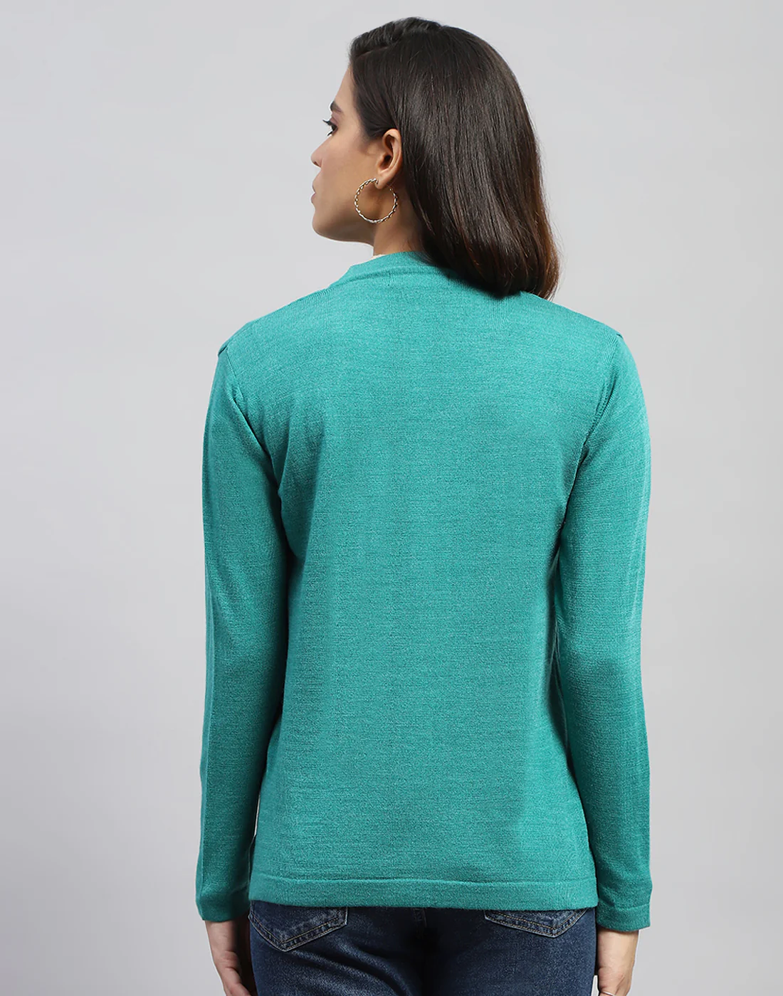 Women Green Self Design V Neck Full Sleeve Cardigan - Image 6