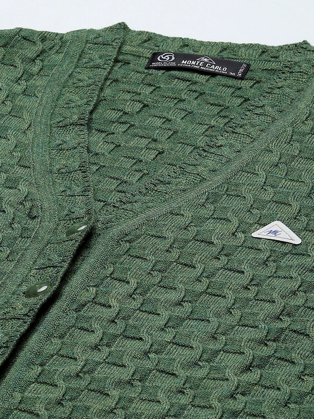 Women Green Self Design V Neck Full Sleeve Cardigan - Image 7