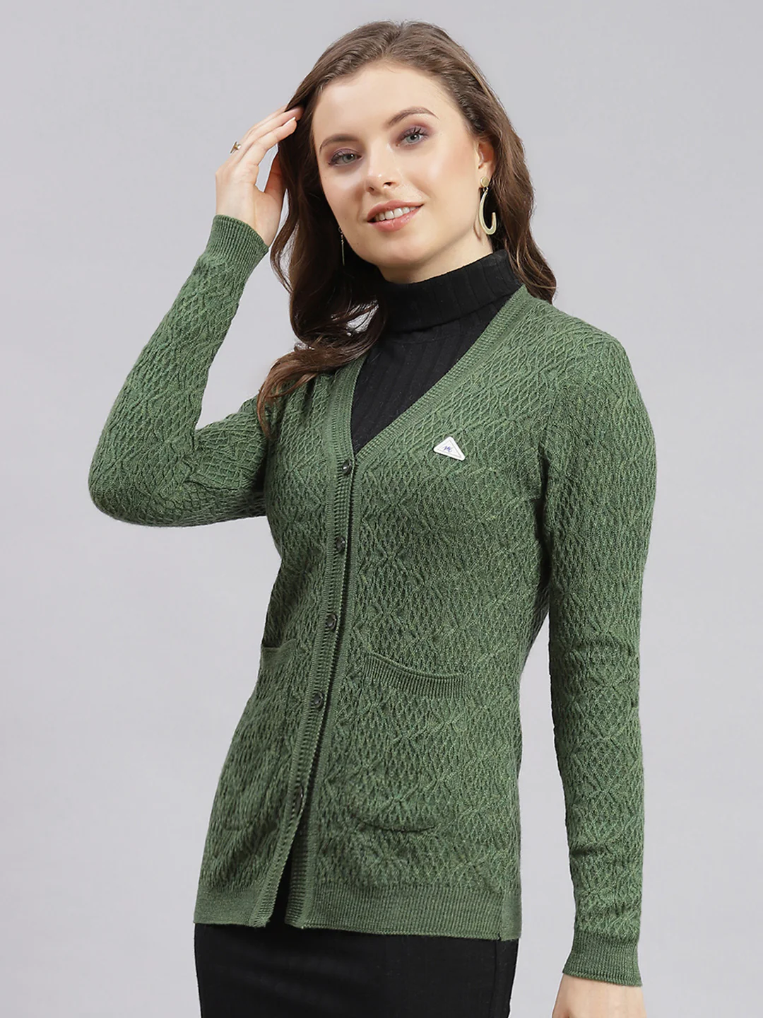 Women Green Self Design Wool blend Cardigan - Image 3
