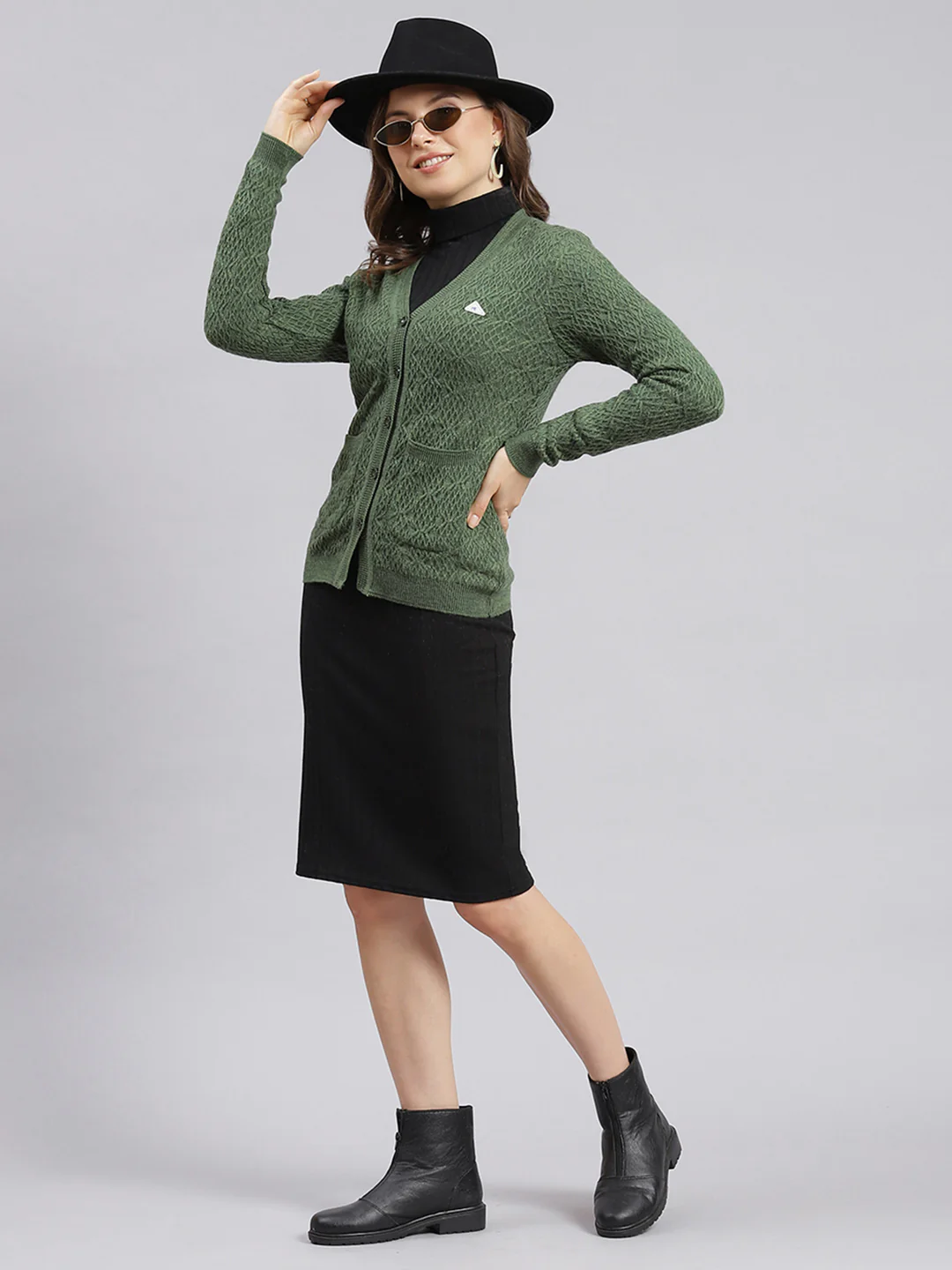 Women Green Self Design Wool blend Cardigan - Image 5