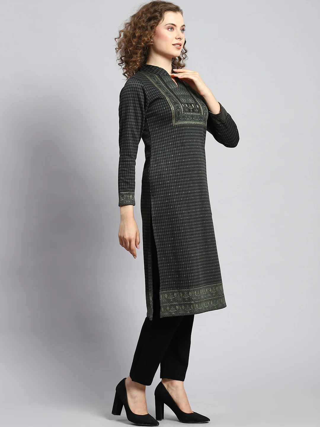 Women Green Self Kurti - Image 3