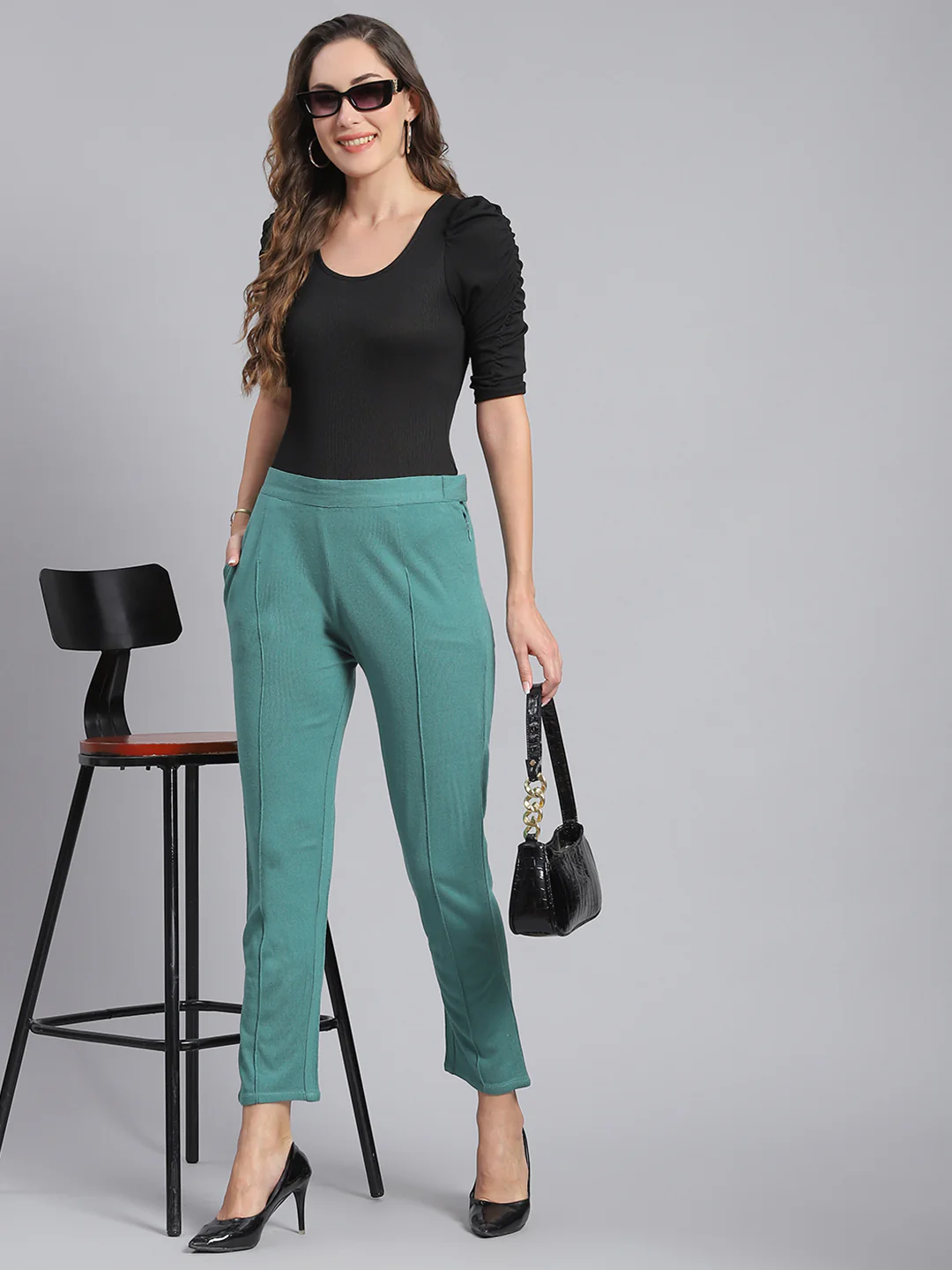 Women Green Self Design Regular Fit Winter Lowers - Image 2