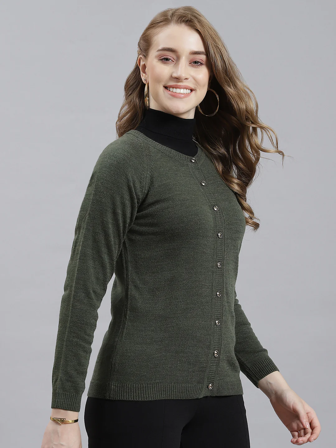 Women Green Solid Cardigan - Image 2