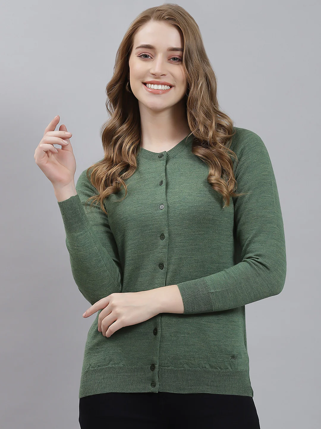 Women Green Solid Cardigan - Image 2