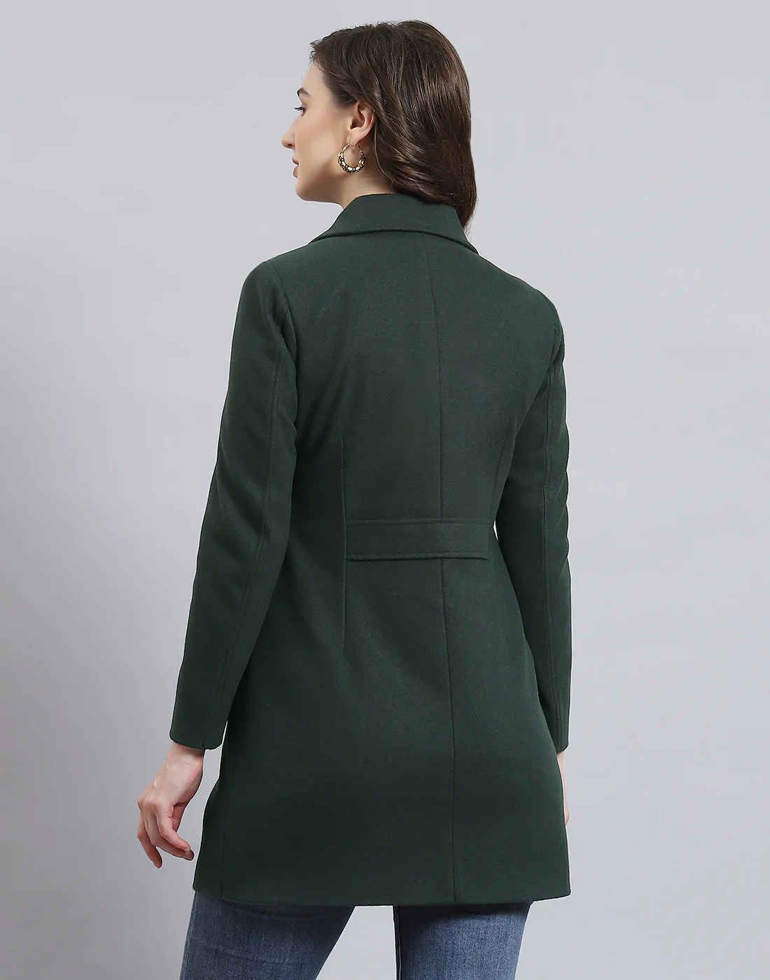 Women Green Solid Collar Full Sleeve Coat - Image 6