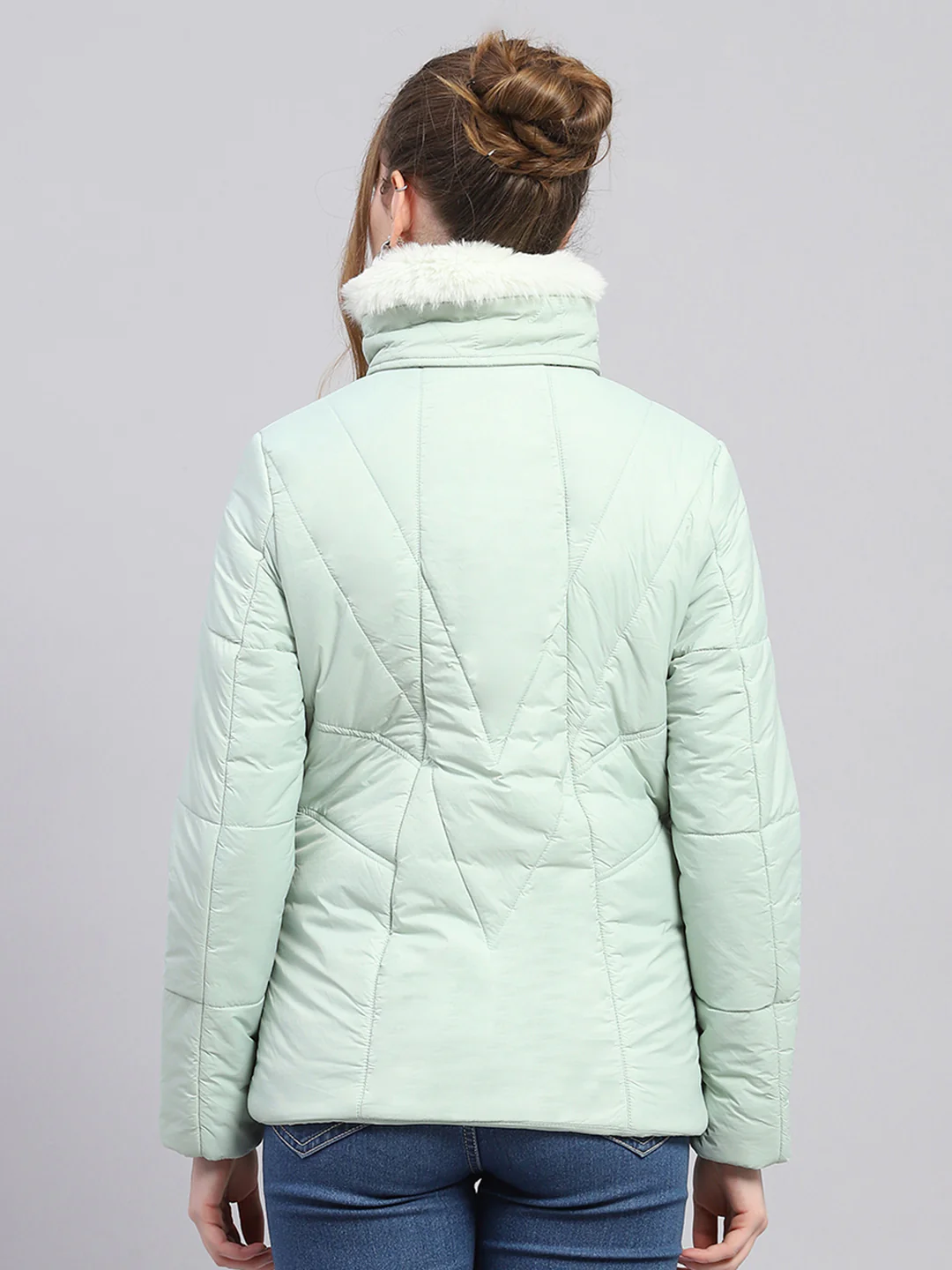 Women Green Solid Collar Full Sleeve Jacket - Image 5