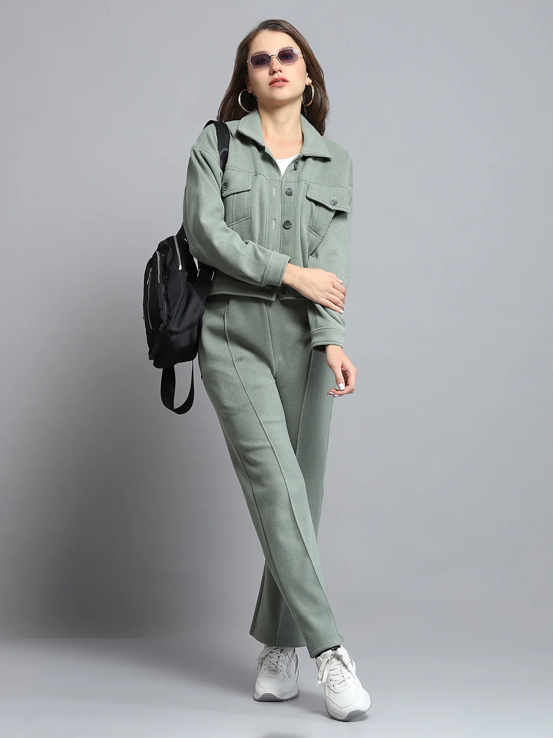 Rock.it Women Green Solid Collar Full Sleeve Tracksuit - Image 2