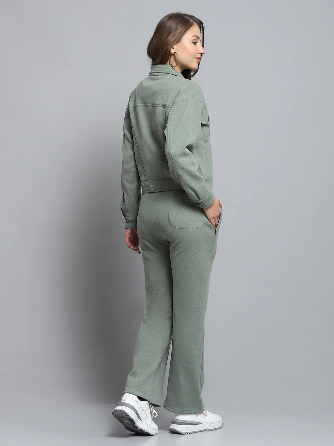 Rock.it Women Green Solid Collar Full Sleeve Tracksuit - Image 5