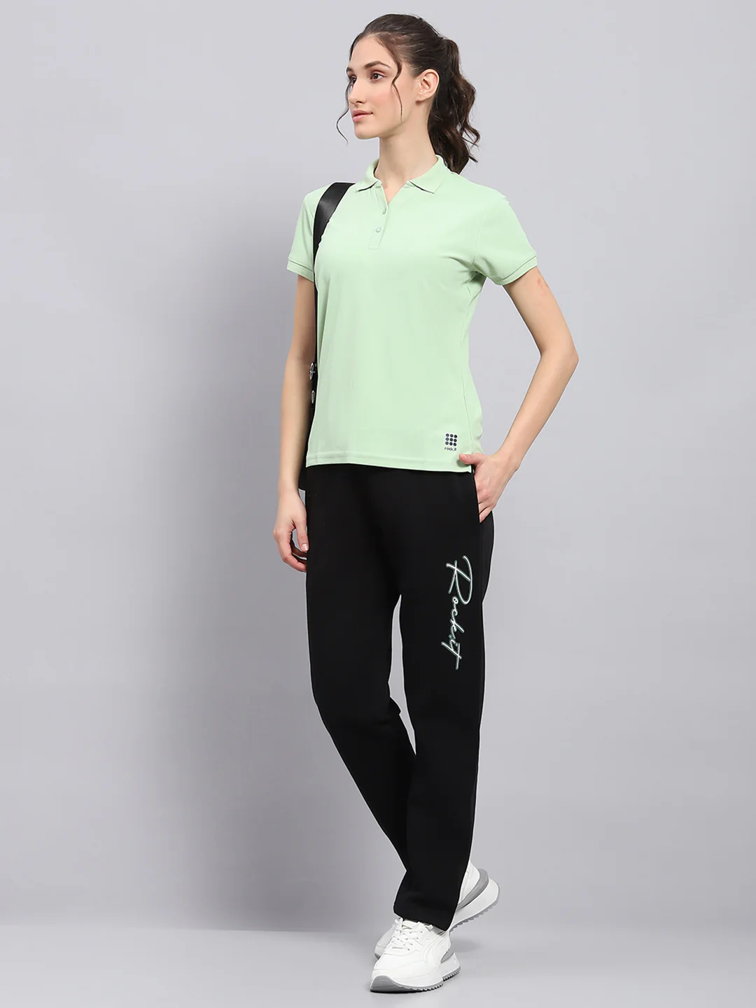 Rock.it Women Green Solid Collar Half Sleeve T Shirt - Image 2