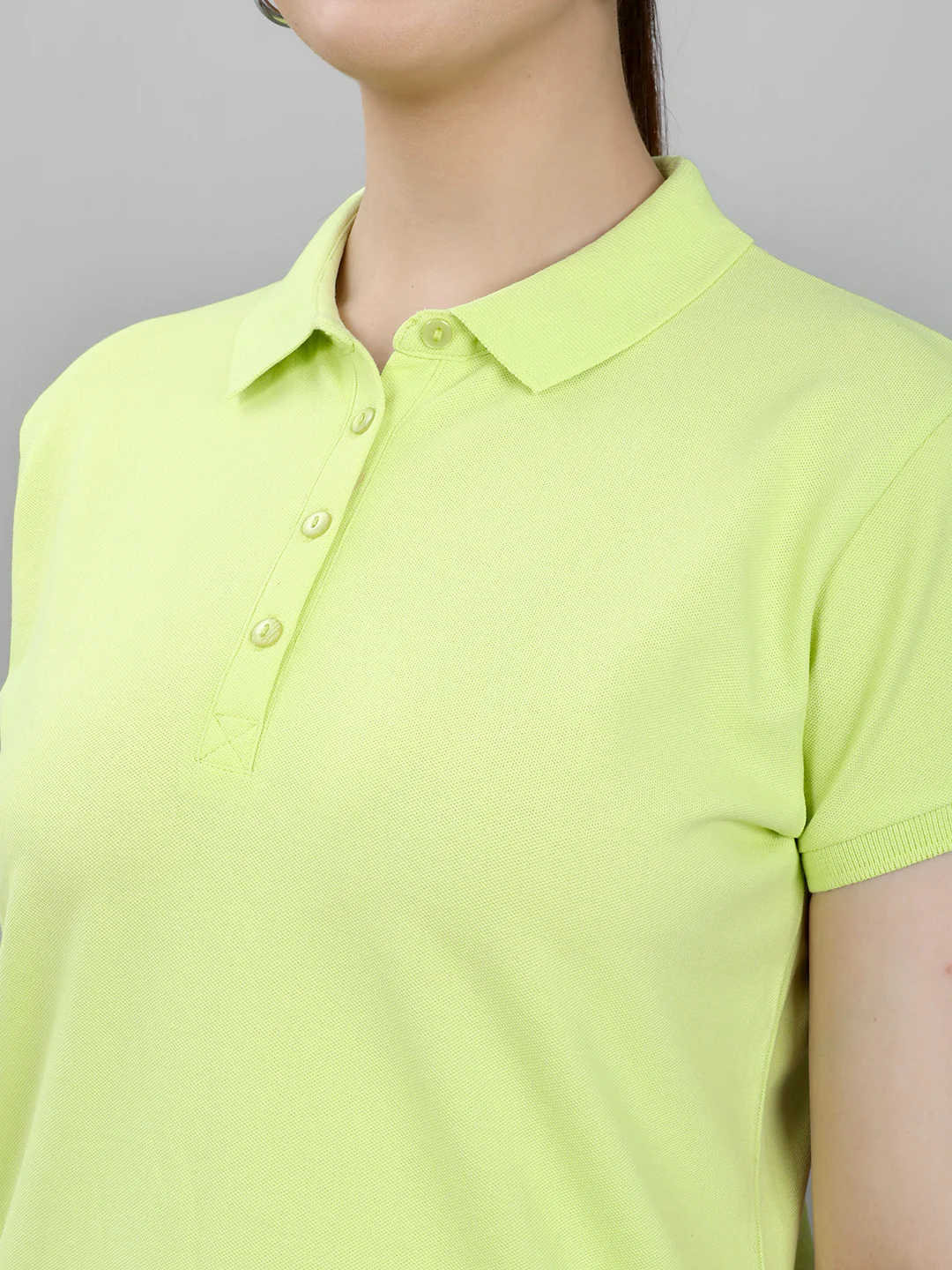 Women Green Solid Collar Half Sleeve T-Shirt - Image 4