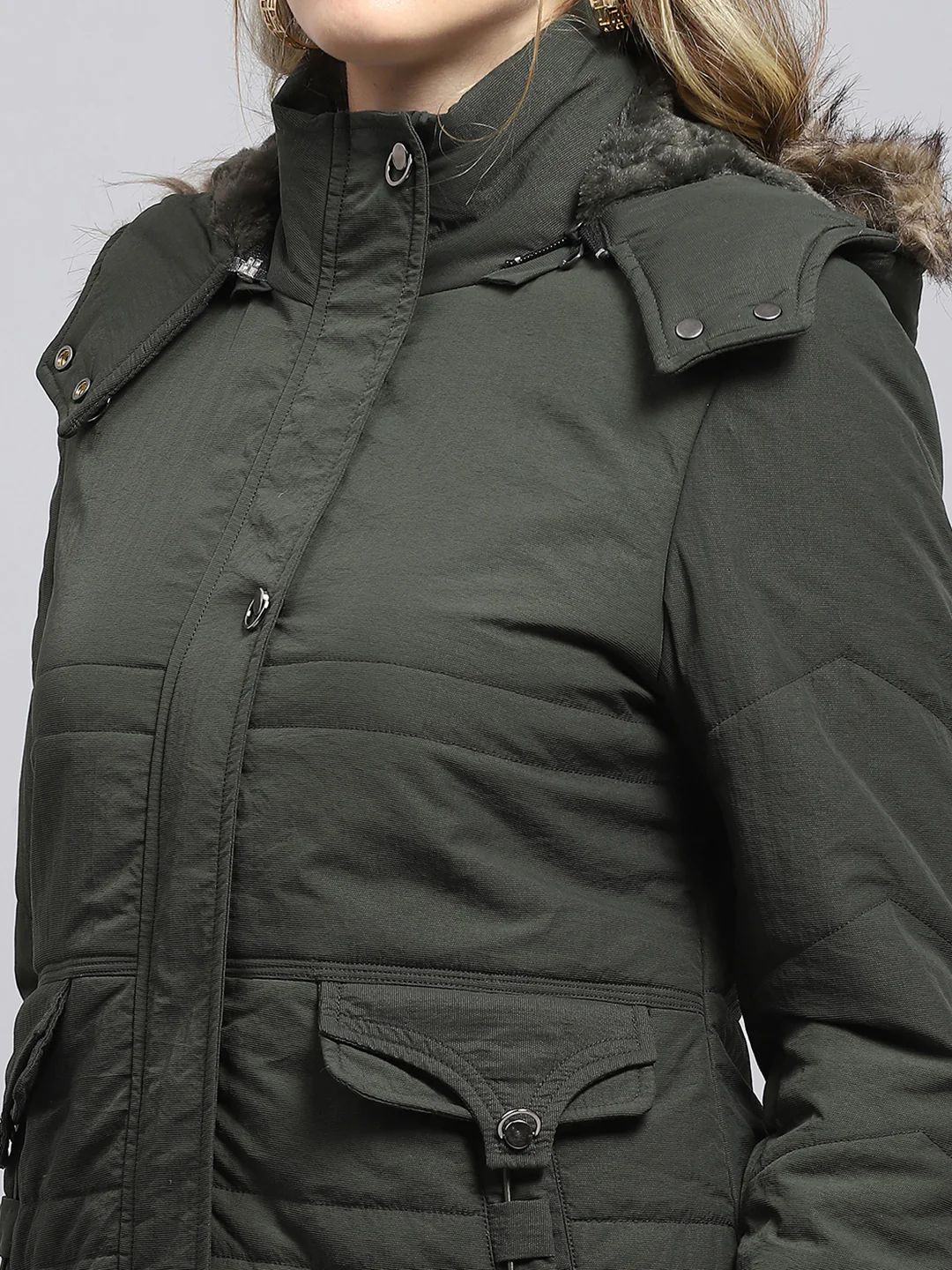 Women Green Solid Detachable Hood Full Sleeve Jacket - Image 7