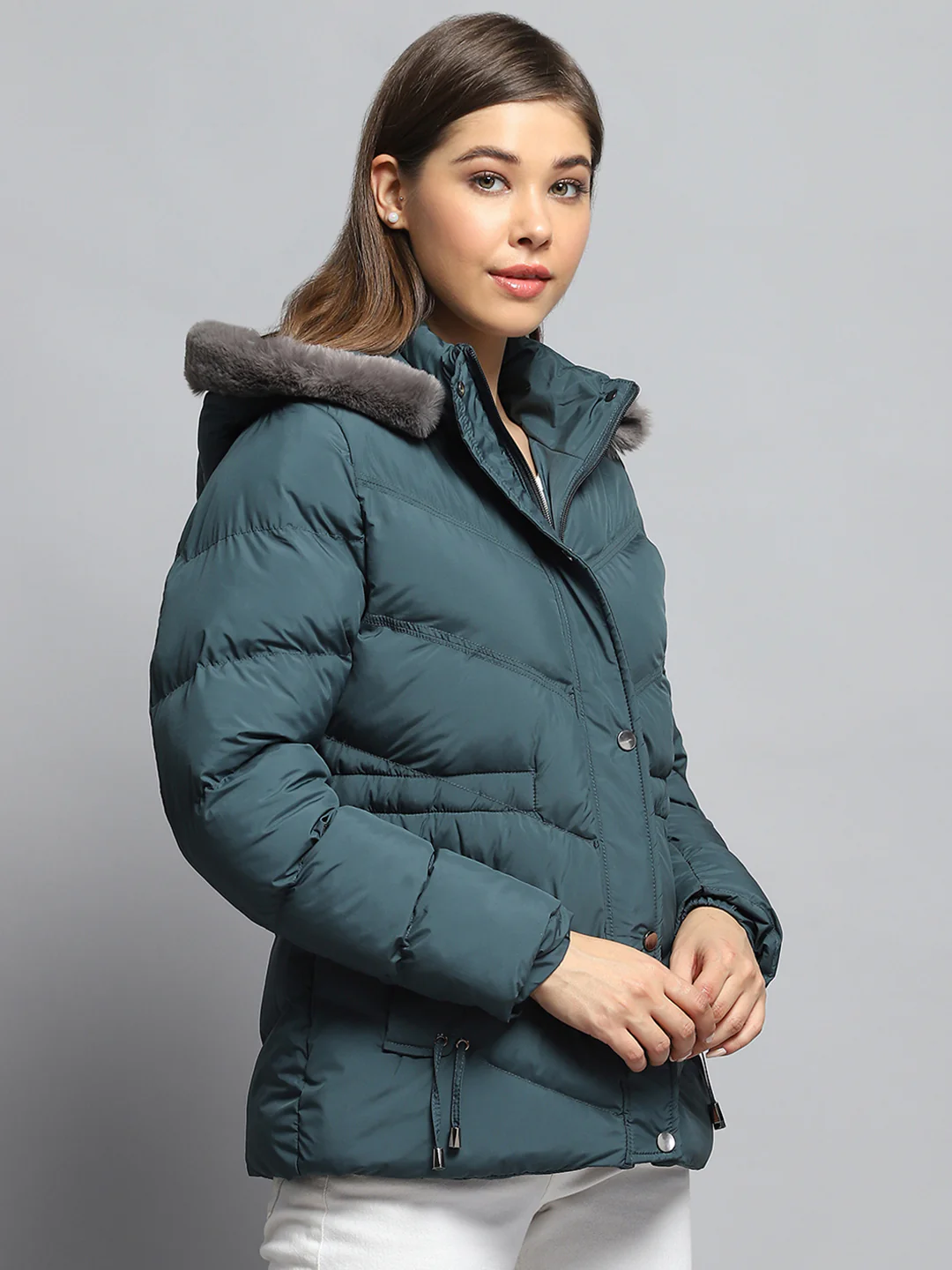 Women Green Solid Detachable Hood Full Sleeve Jacket - Image 4