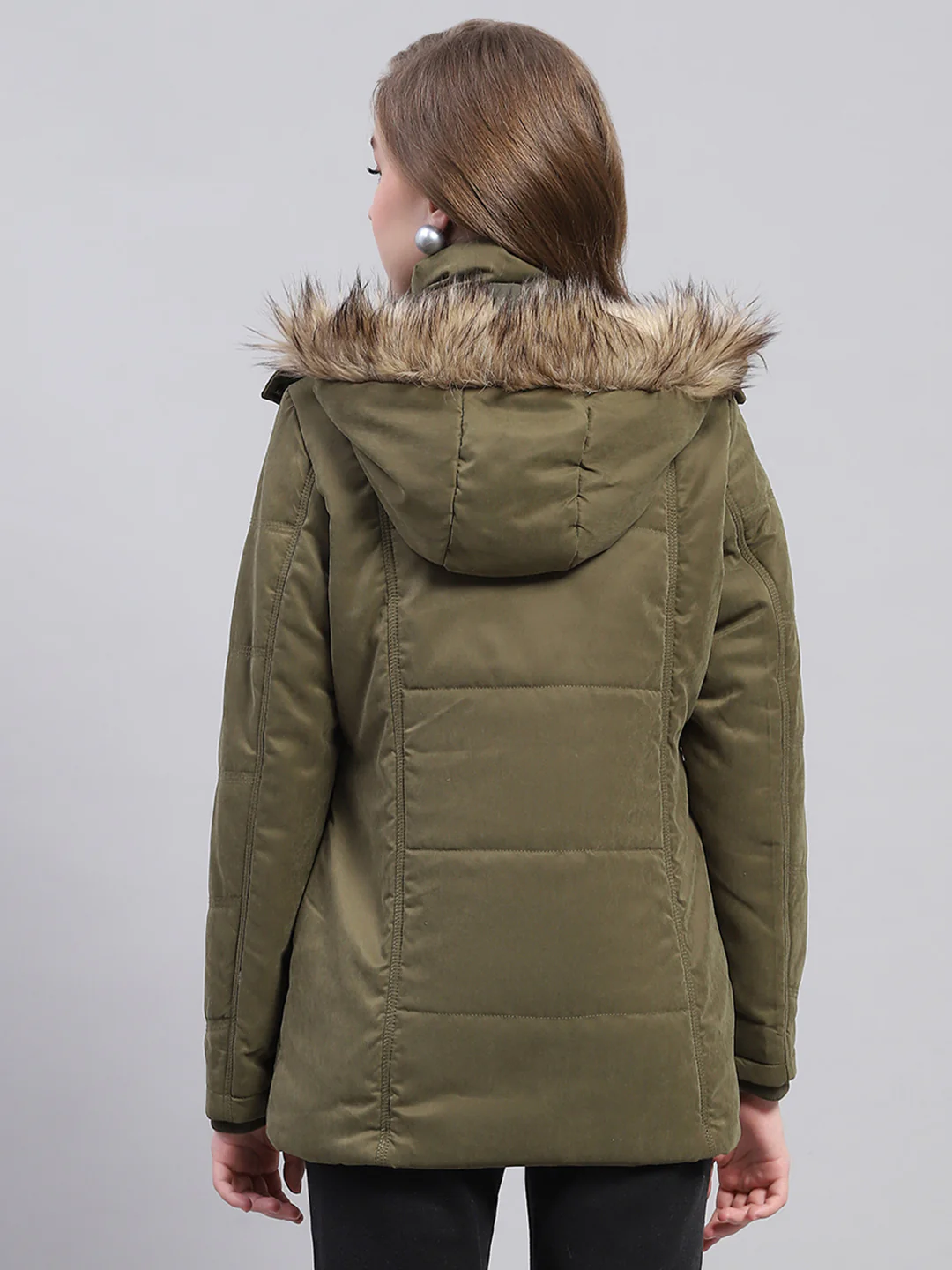 Women Green Solid Detachable Hood Full Sleeve Jacket - Image 5