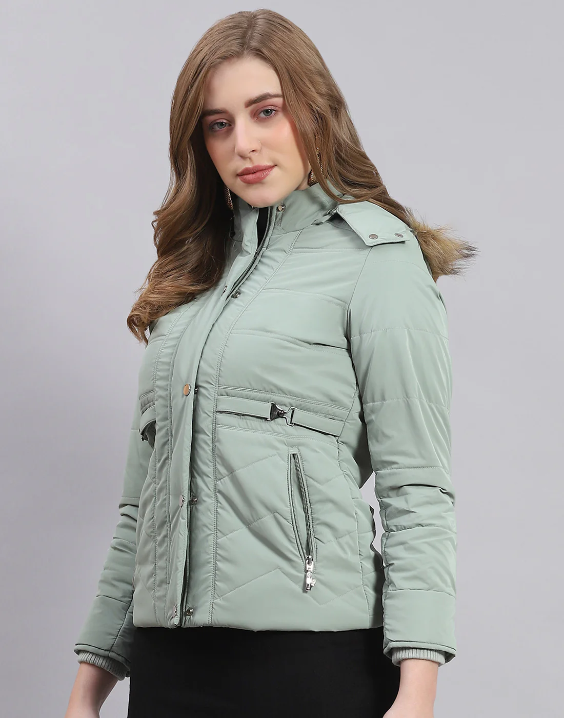 Women Green Solid Hooded Full Sleeve Jacket - Image 3