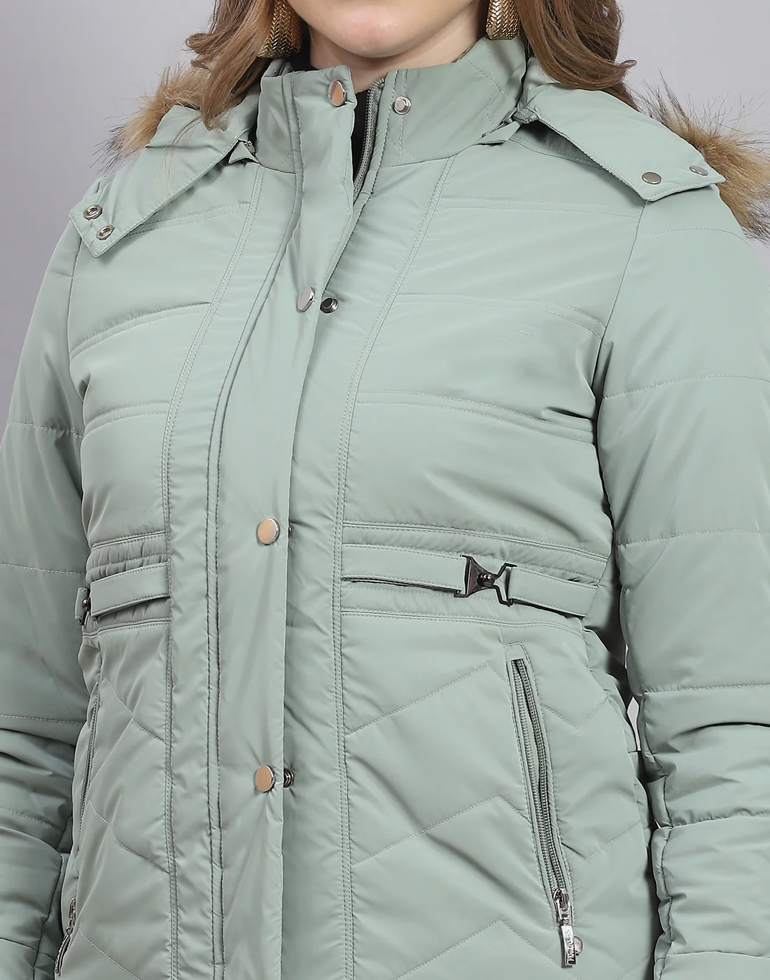 Women Green Solid Hooded Full Sleeve Jacket - Image 6