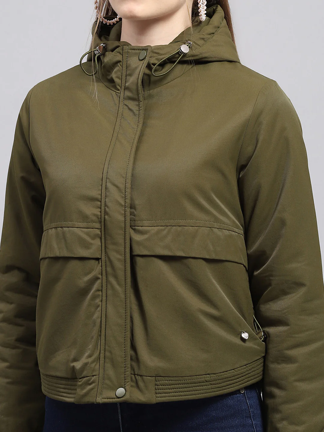 Women Green Solid Hooded Full Sleeve Jacket - Image 6
