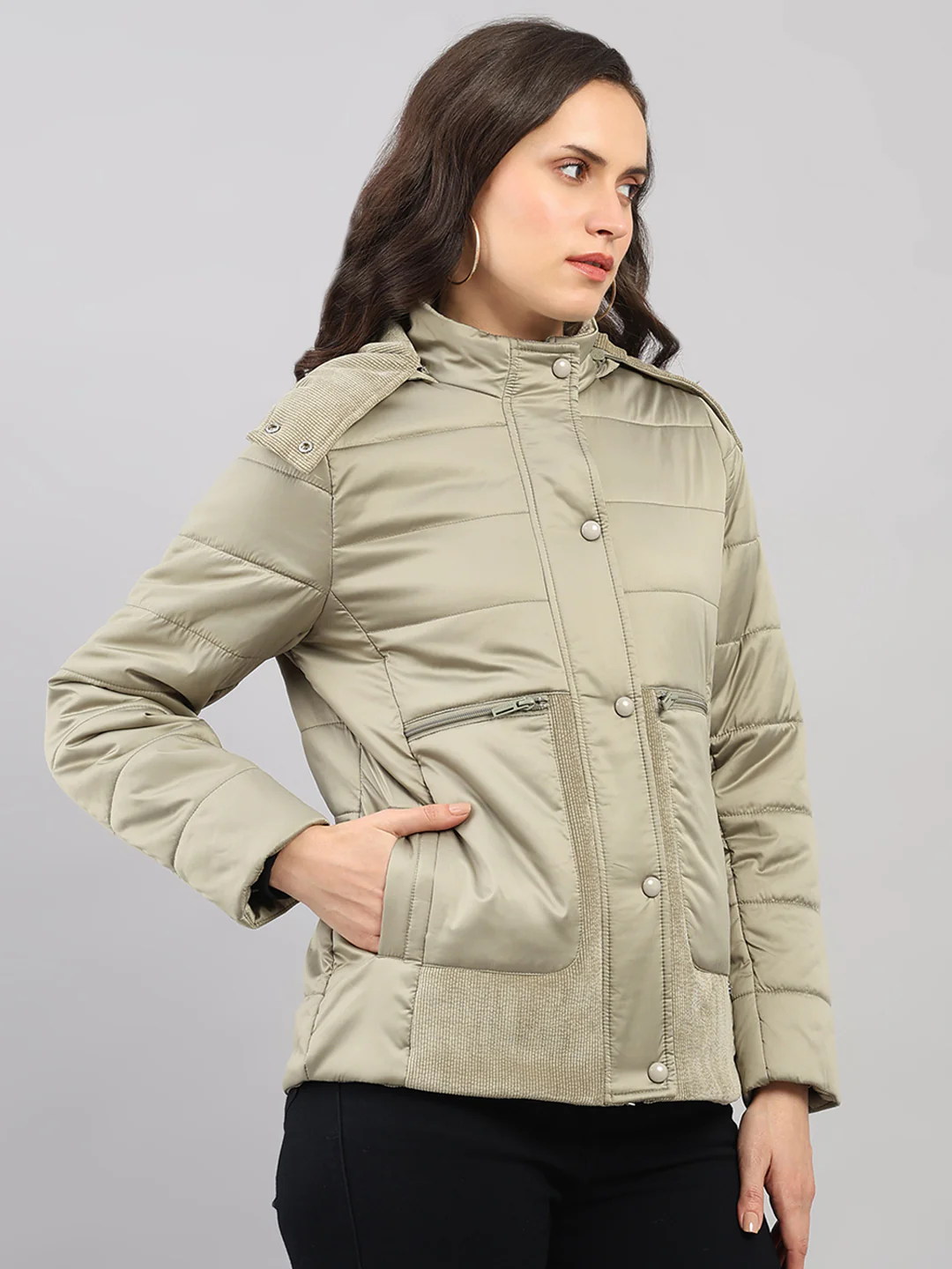 Women Green Solid Hooded Full Sleeve Jacket - Image 4