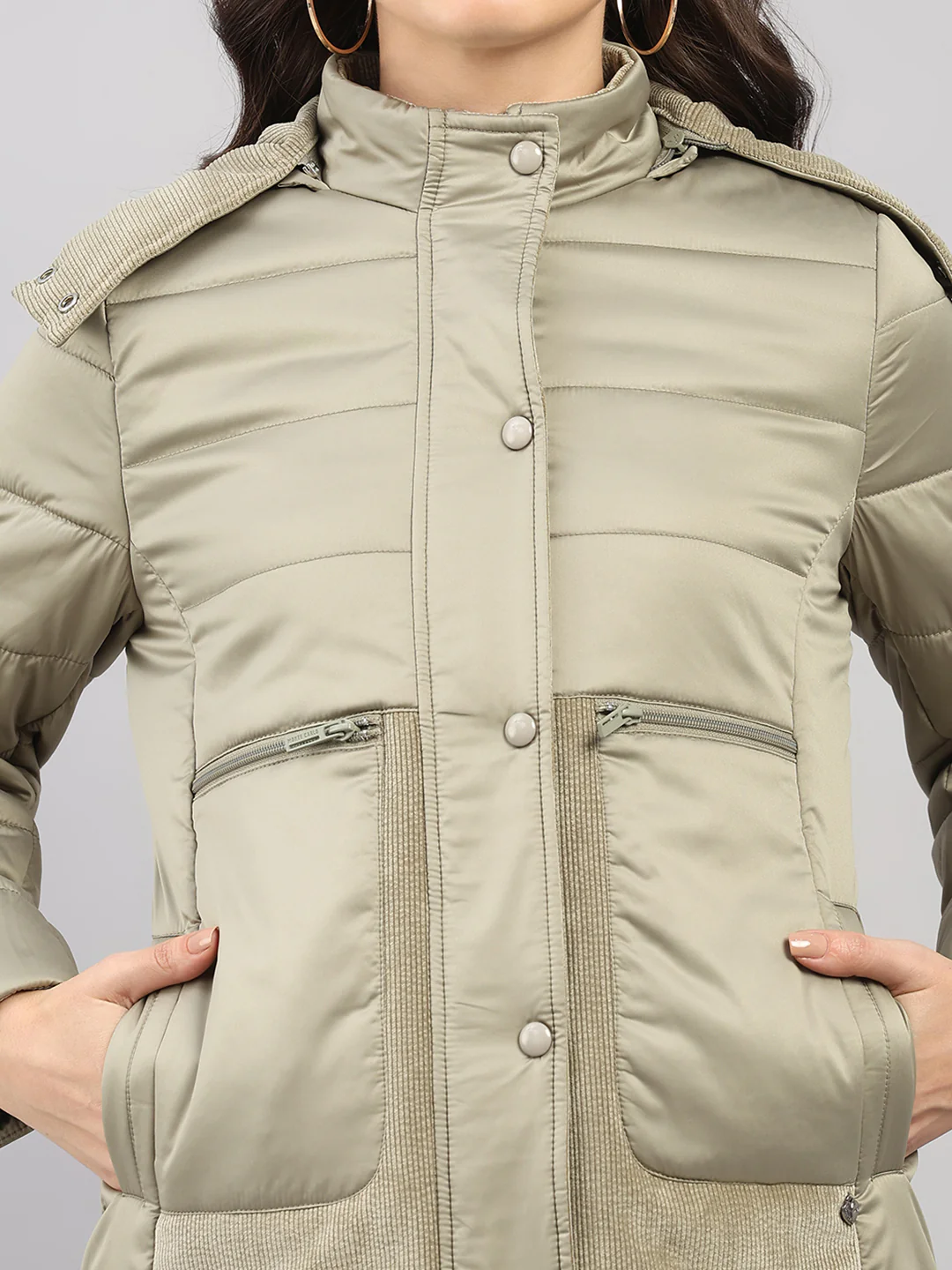 Women Green Solid Hooded Full Sleeve Jacket - Image 6