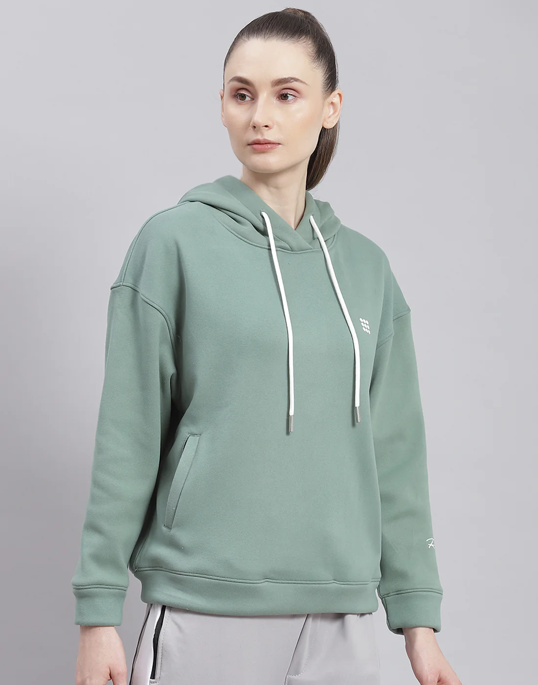 Rock.it Women Green Solid Hooded Full Sleeve Sweatshirt - Image 4