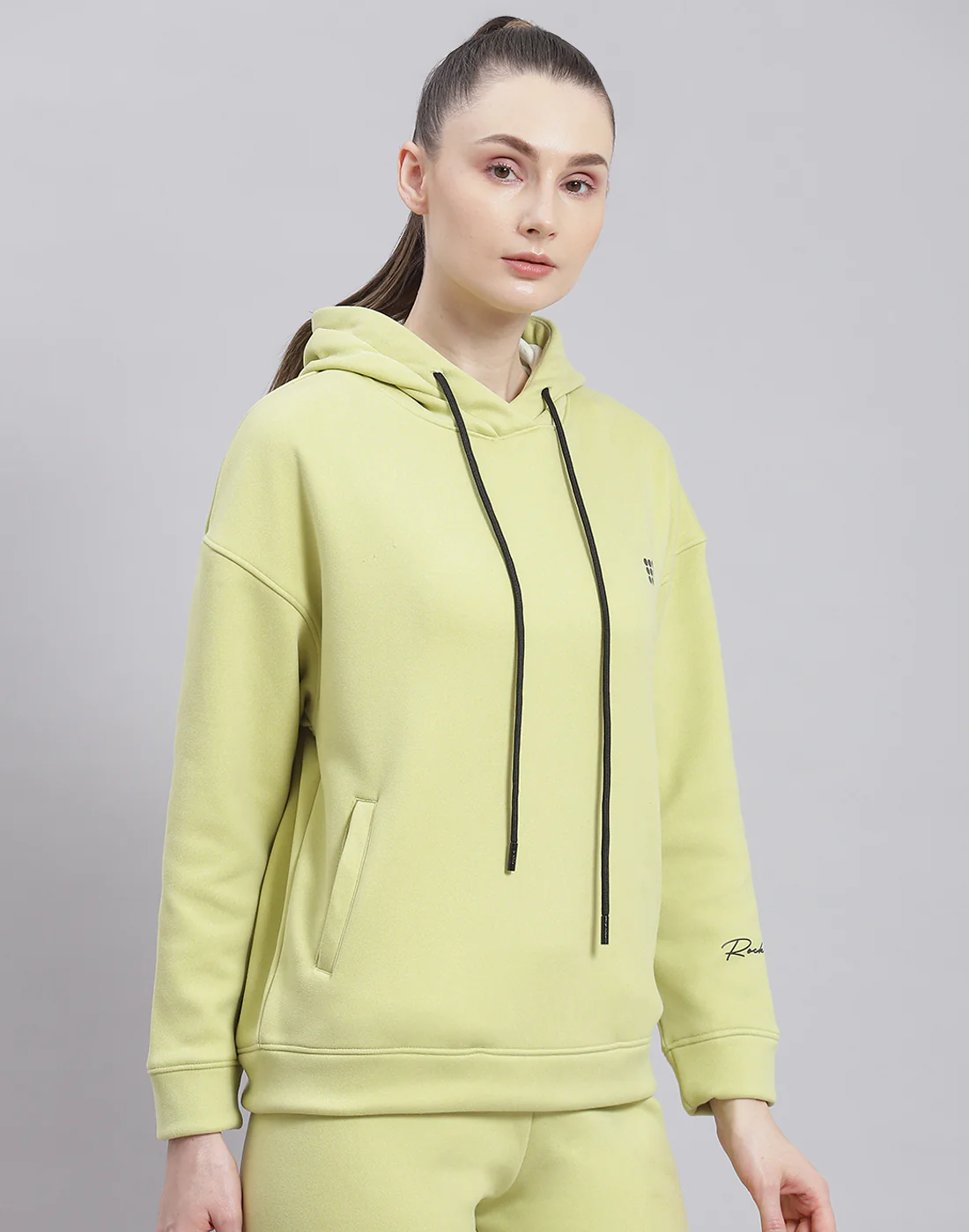 Rock.it Women Green Solid Hooded Full Sleeve Sweatshirt - Image 4