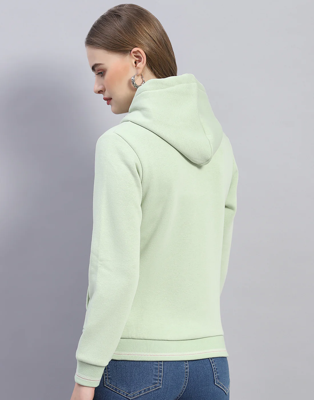 Women Green Solid Hooded Full Sleeve Sweatshirt - Image 5