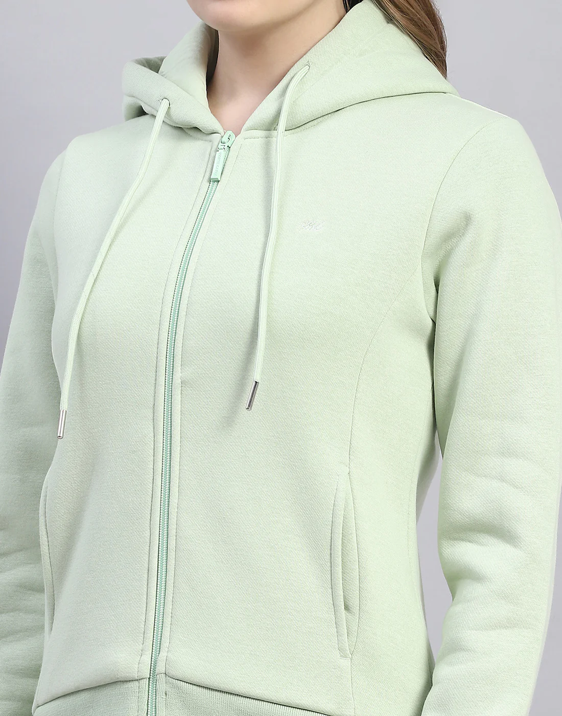 Women Green Solid Hooded Full Sleeve Sweatshirt - Image 7