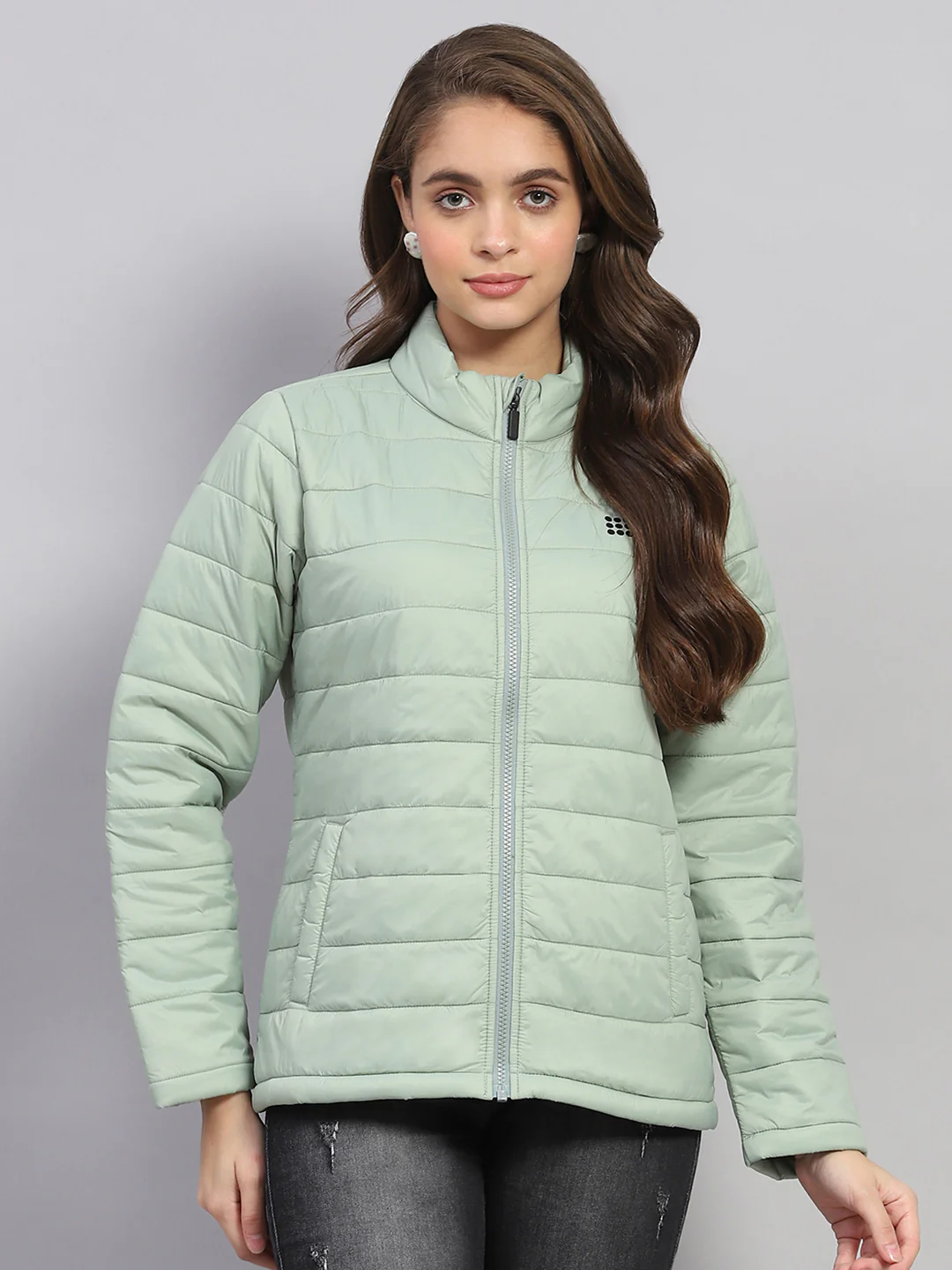 Rock.it Women Green Solid Mock Neck Full Sleeve Jacket - Image 2