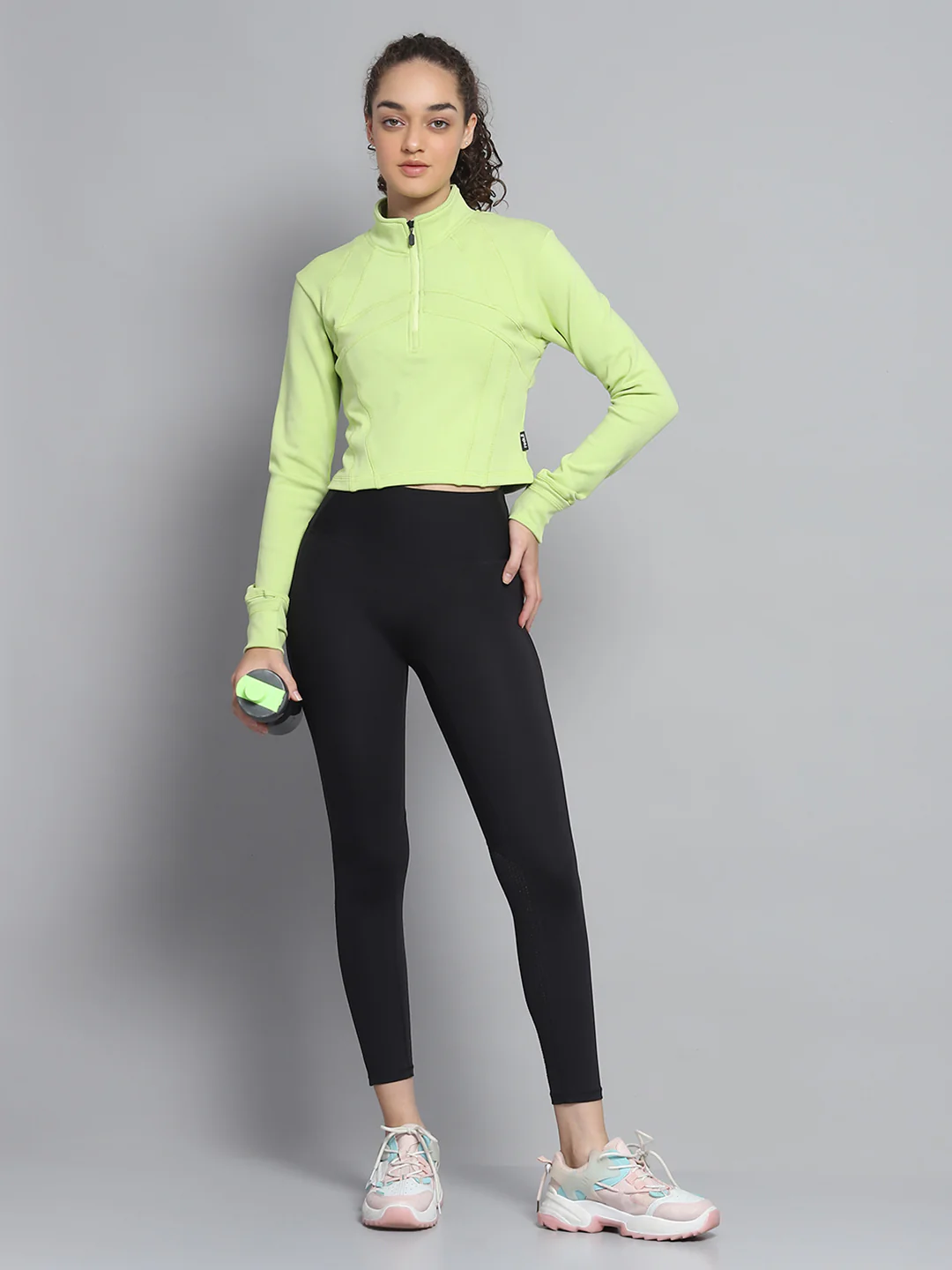Rock.it Women Green Solid Mock Neck Full Sleeve Sweatshirt - Image 2