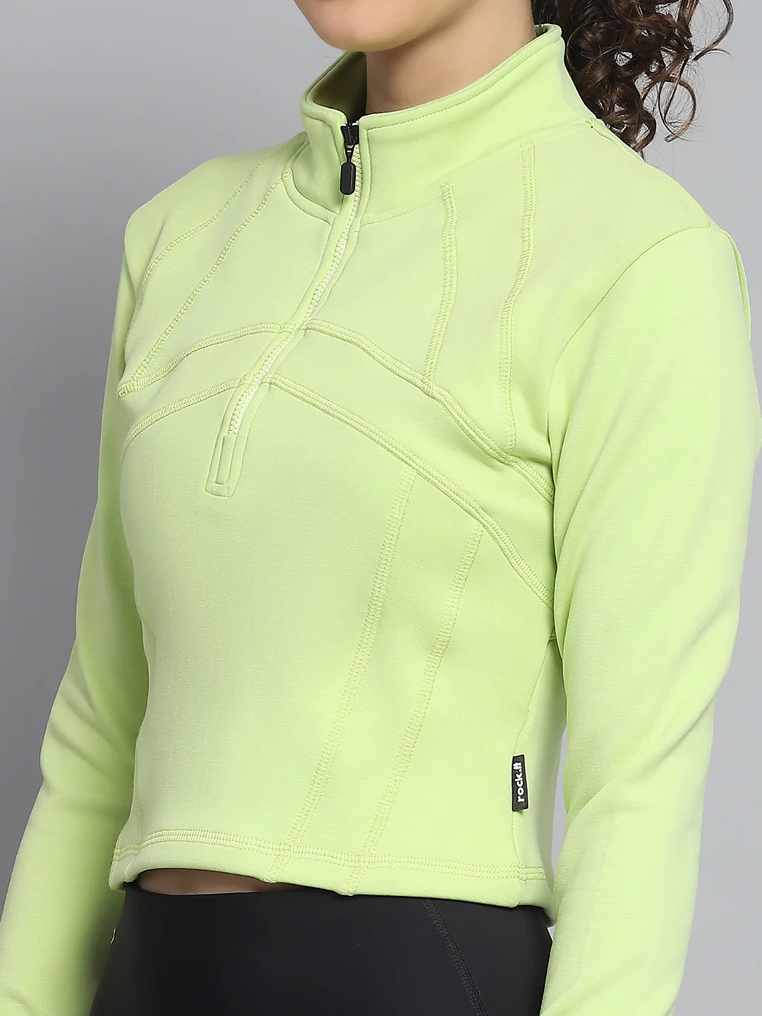 Rock.it Women Green Solid Mock Neck Full Sleeve Sweatshirt - Image 7