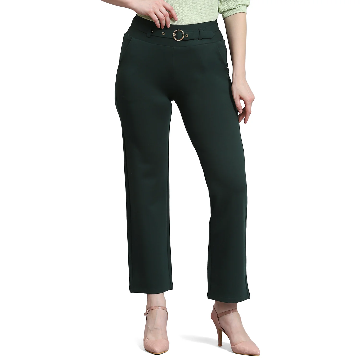 Women Green Solid Regular Fit Jegging - Image 5
