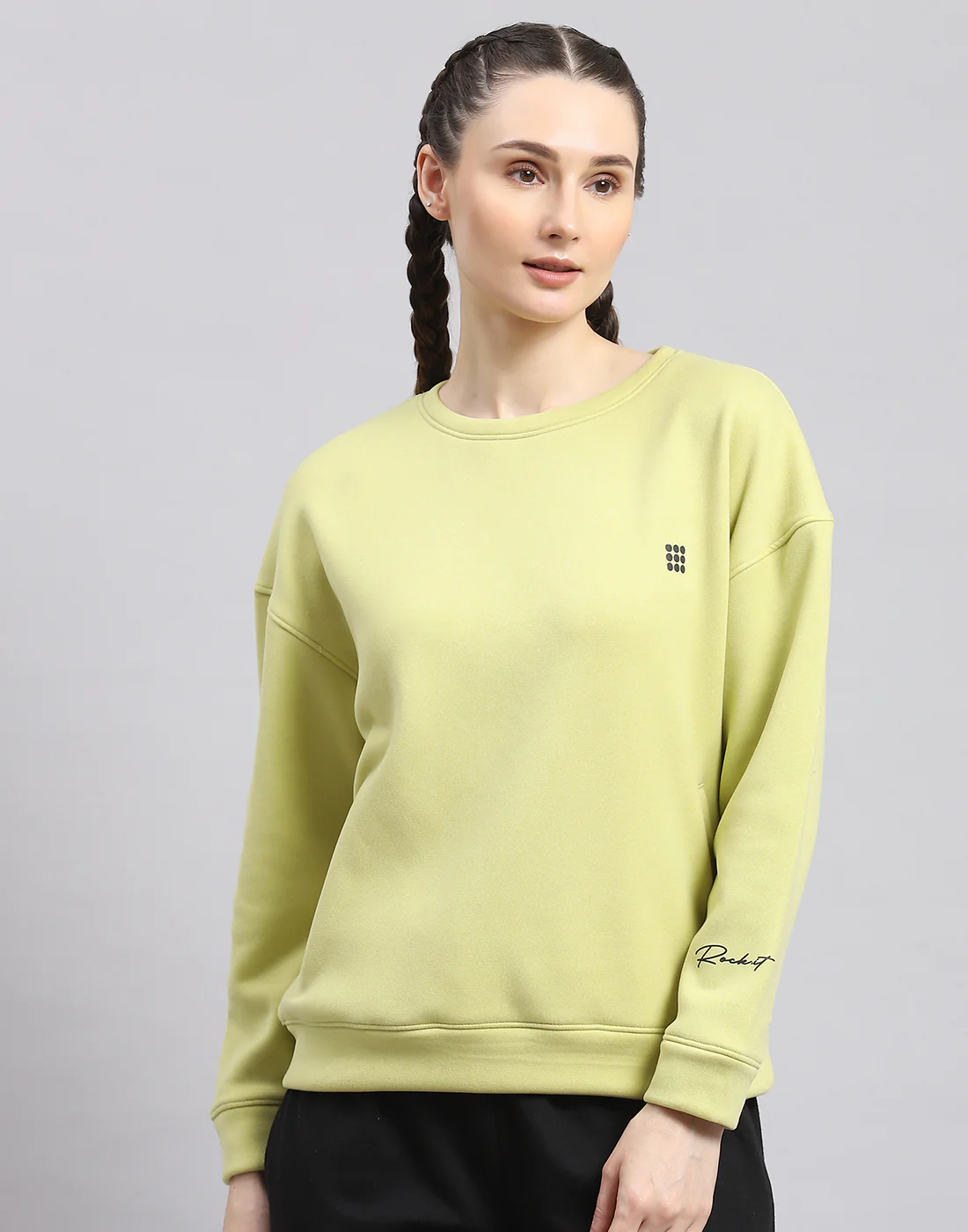Rock.it Women Green Solid Round Neck Full Sleeve Sweatshirt - Image 2