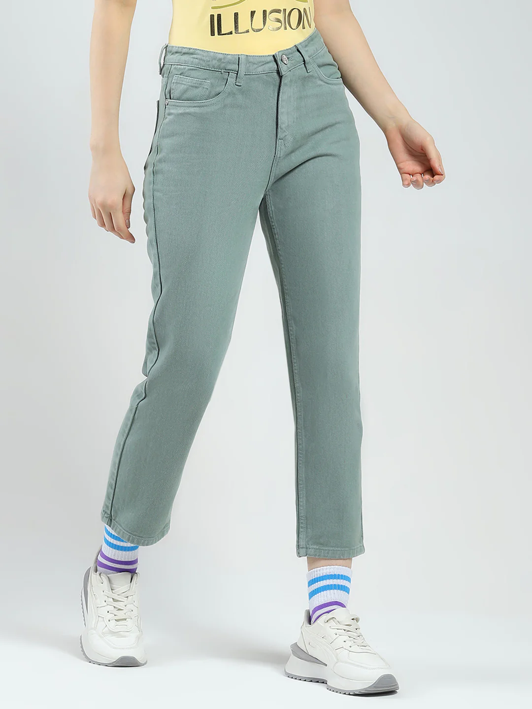 Women Green Solid Slim Fit Denim - Image 4