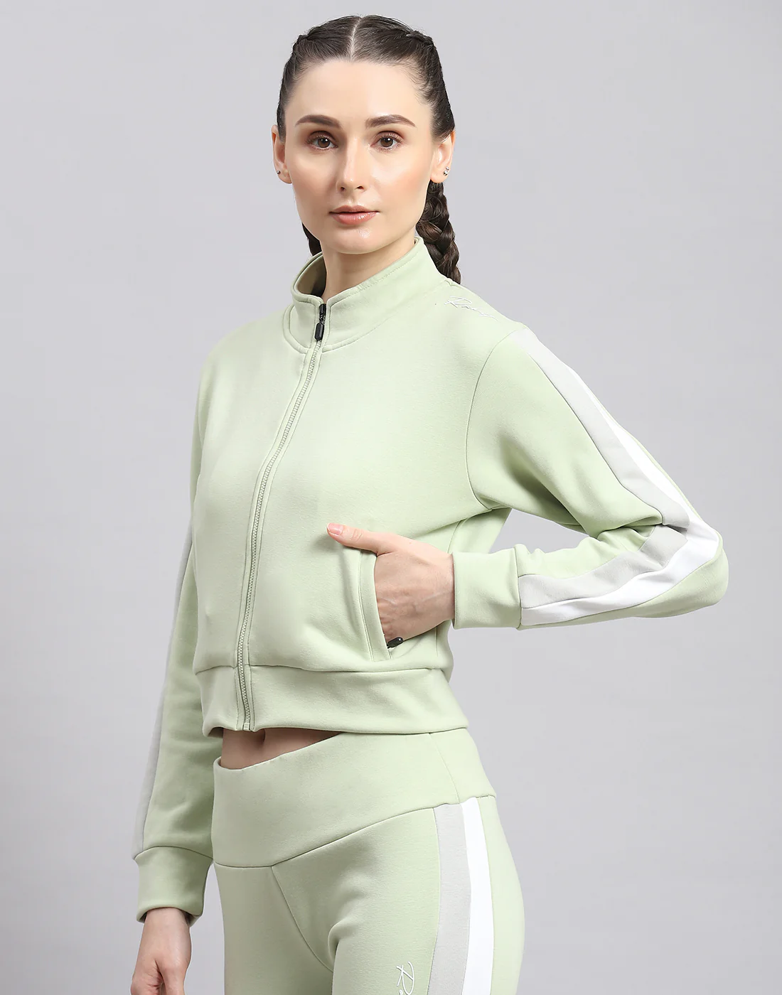 Rock.it Women Green Solid Stand Collar Full Sleeve Sweatshirt - Image 3