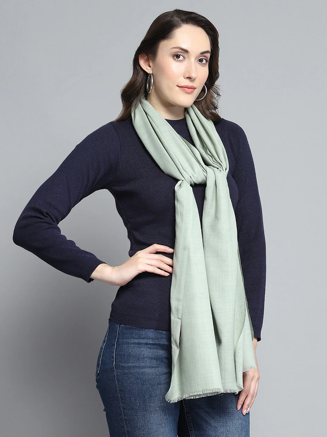 Women Green Solid Stole - Image 4