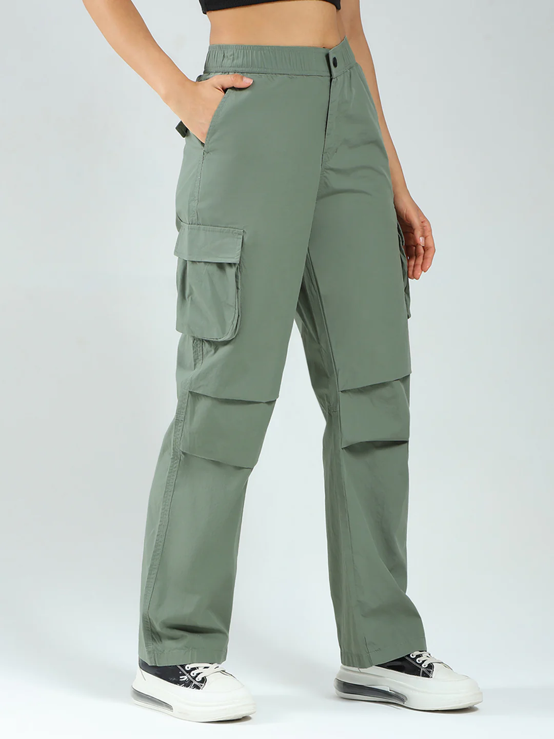 Rock.it Women Green Solid Straight Fit Cargo - Image 4