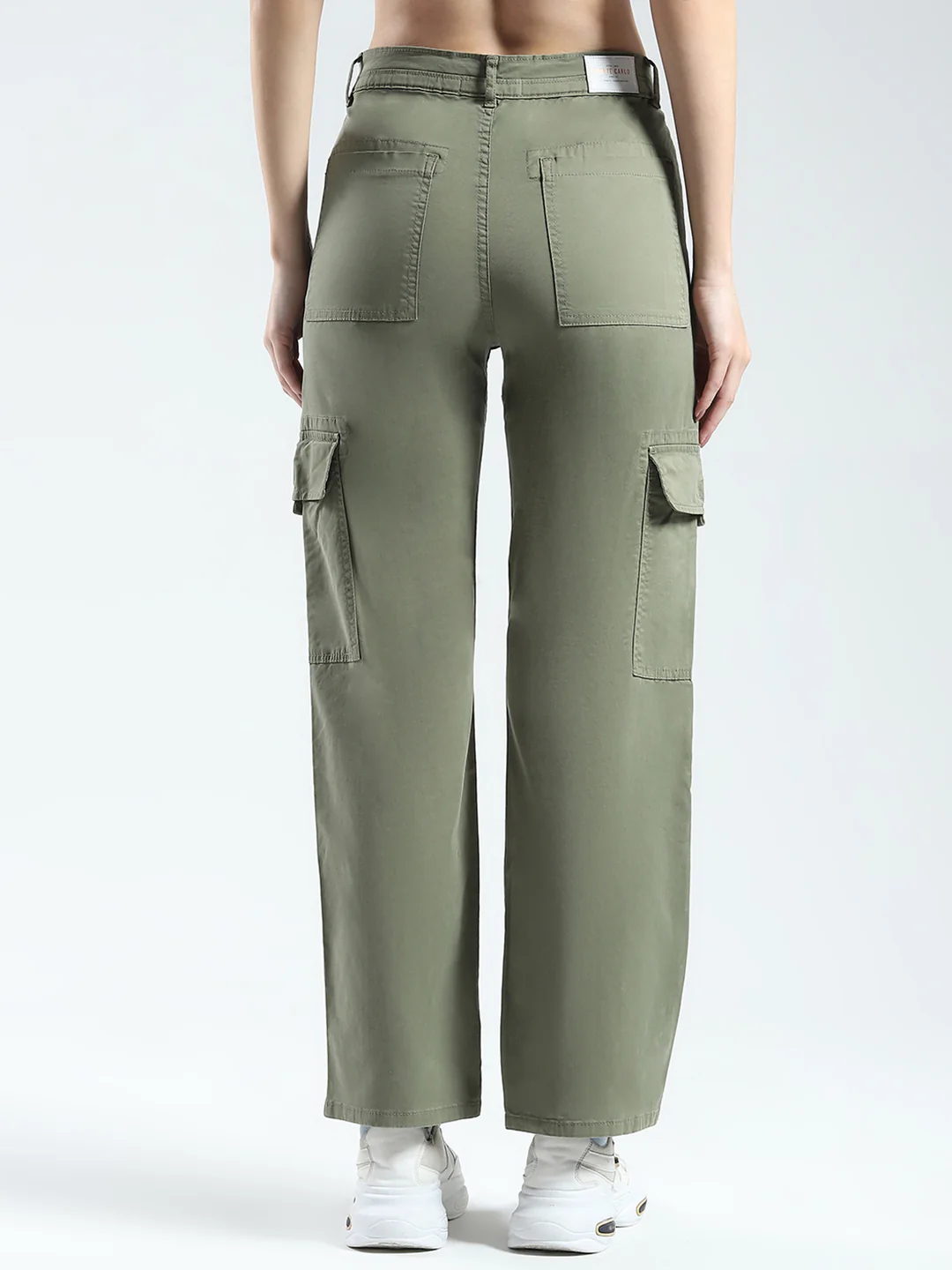 Women Green Solid Straight Fit Cargo - Image 5