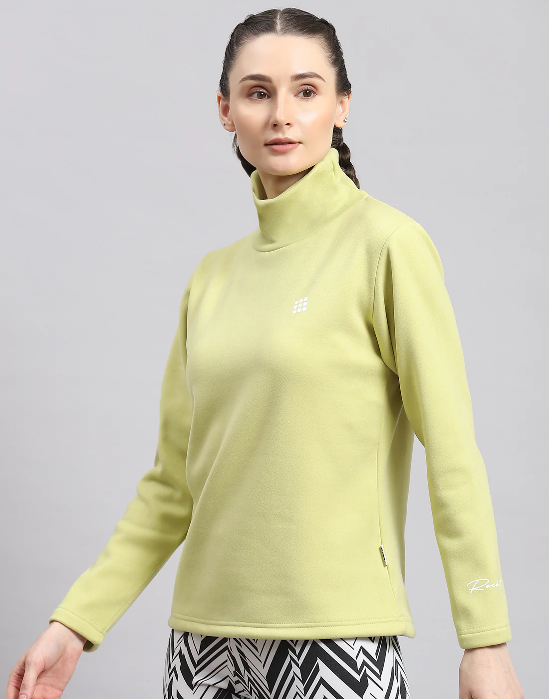 Rock.it Women Green Solid T Neck Full Sleeve Sweatshirt - Image 3