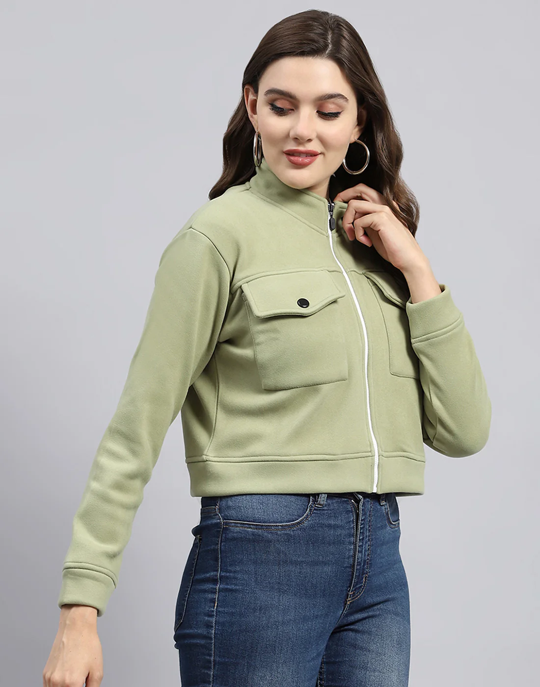 Rock.it Women Green Solid Turtle Neck Full Sleeve Sweatshirt - Image 4