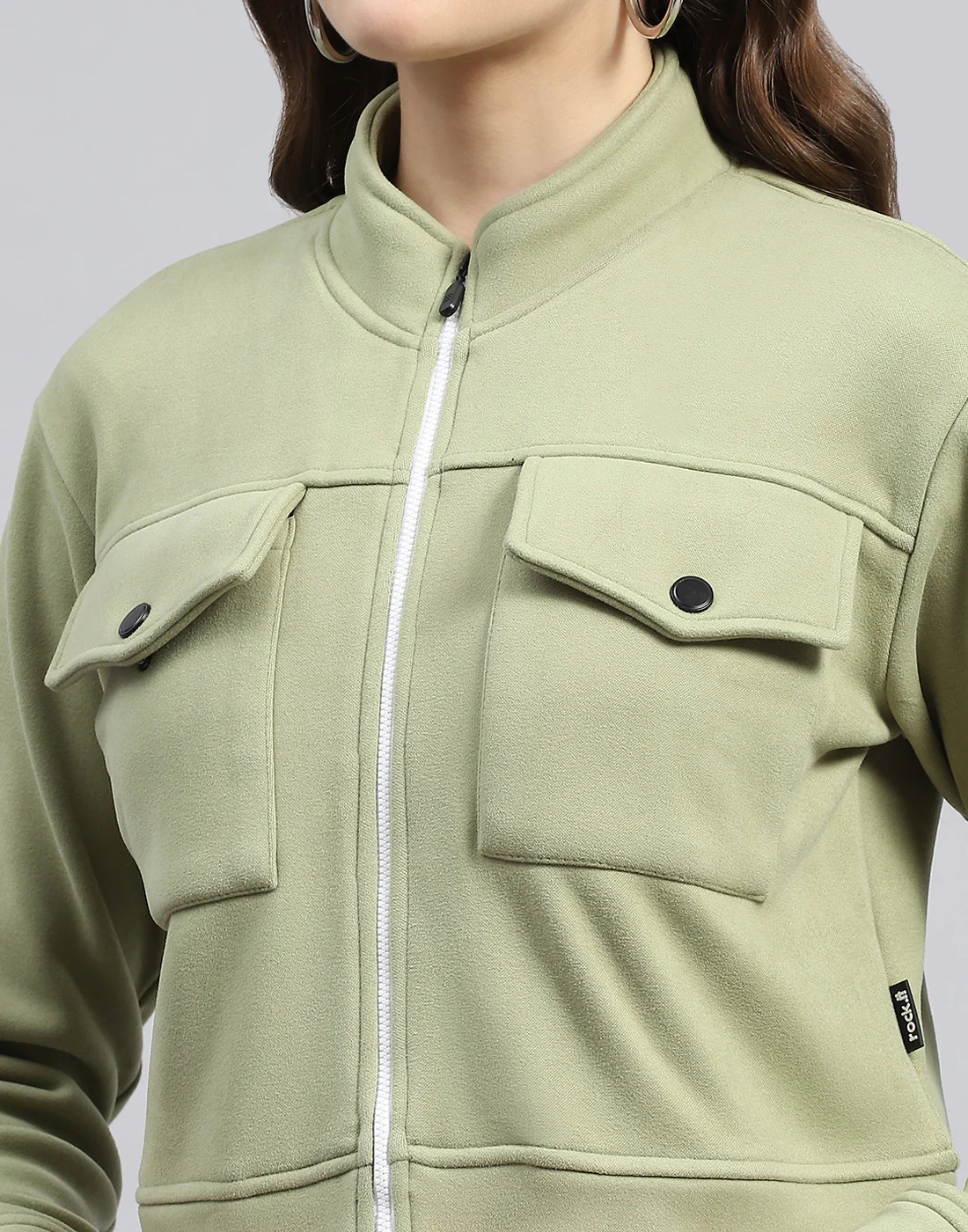Rock.it Women Green Solid Turtle Neck Full Sleeve Sweatshirt - Image 6