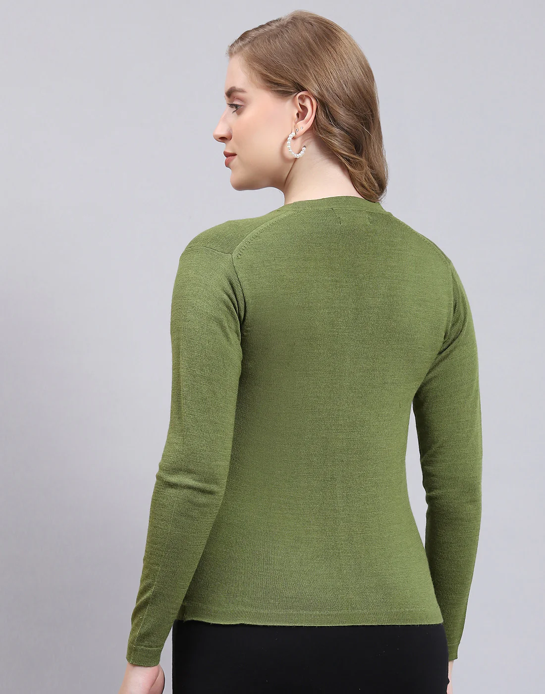 Women Green Solid V Neck Full Sleeve Cardigan - Image 6