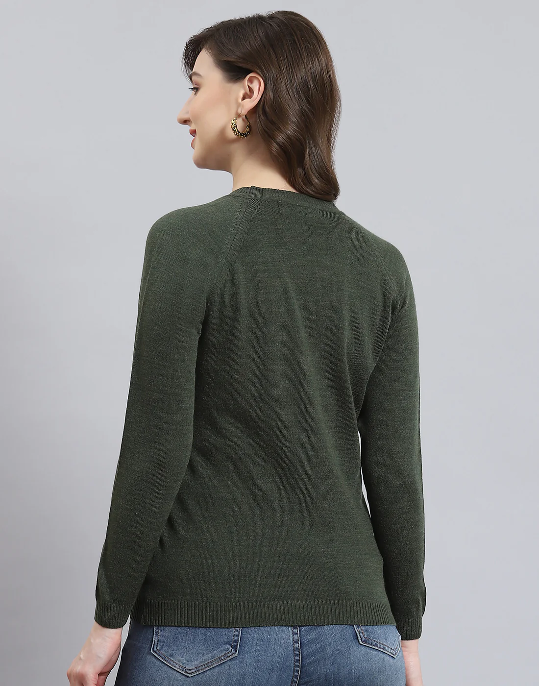 Women Green Solid V Neck Full Sleeve Cardigan - Image 6