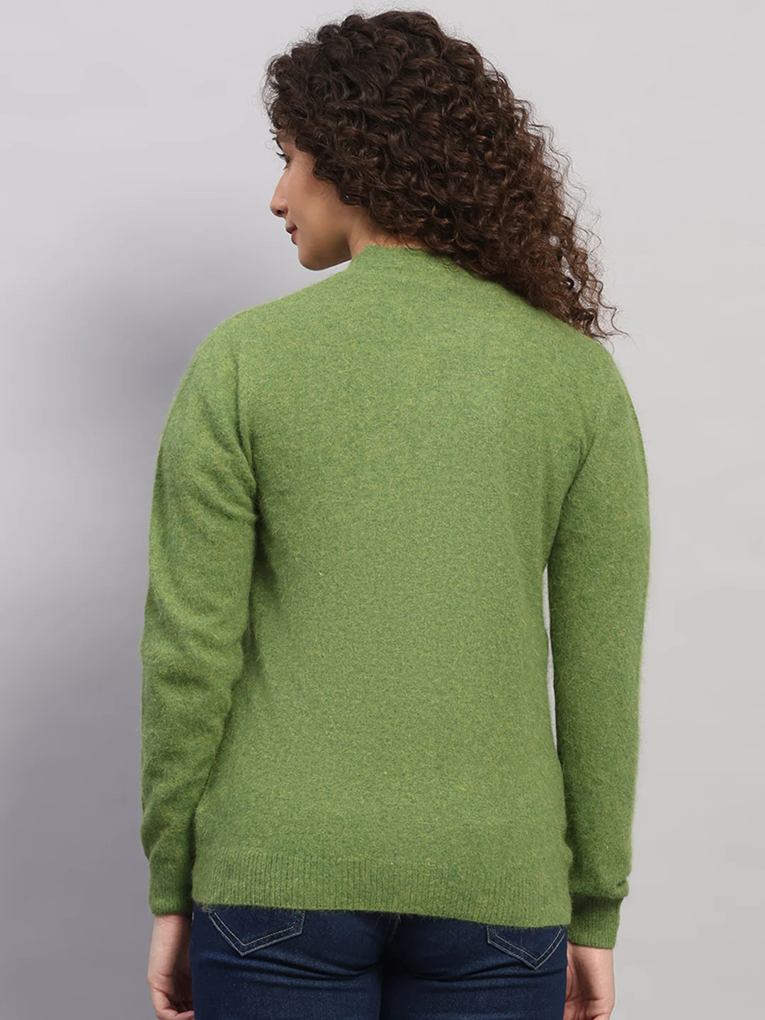 Women Green Solid V Neck Full Sleeve Cardigan - Image 5
