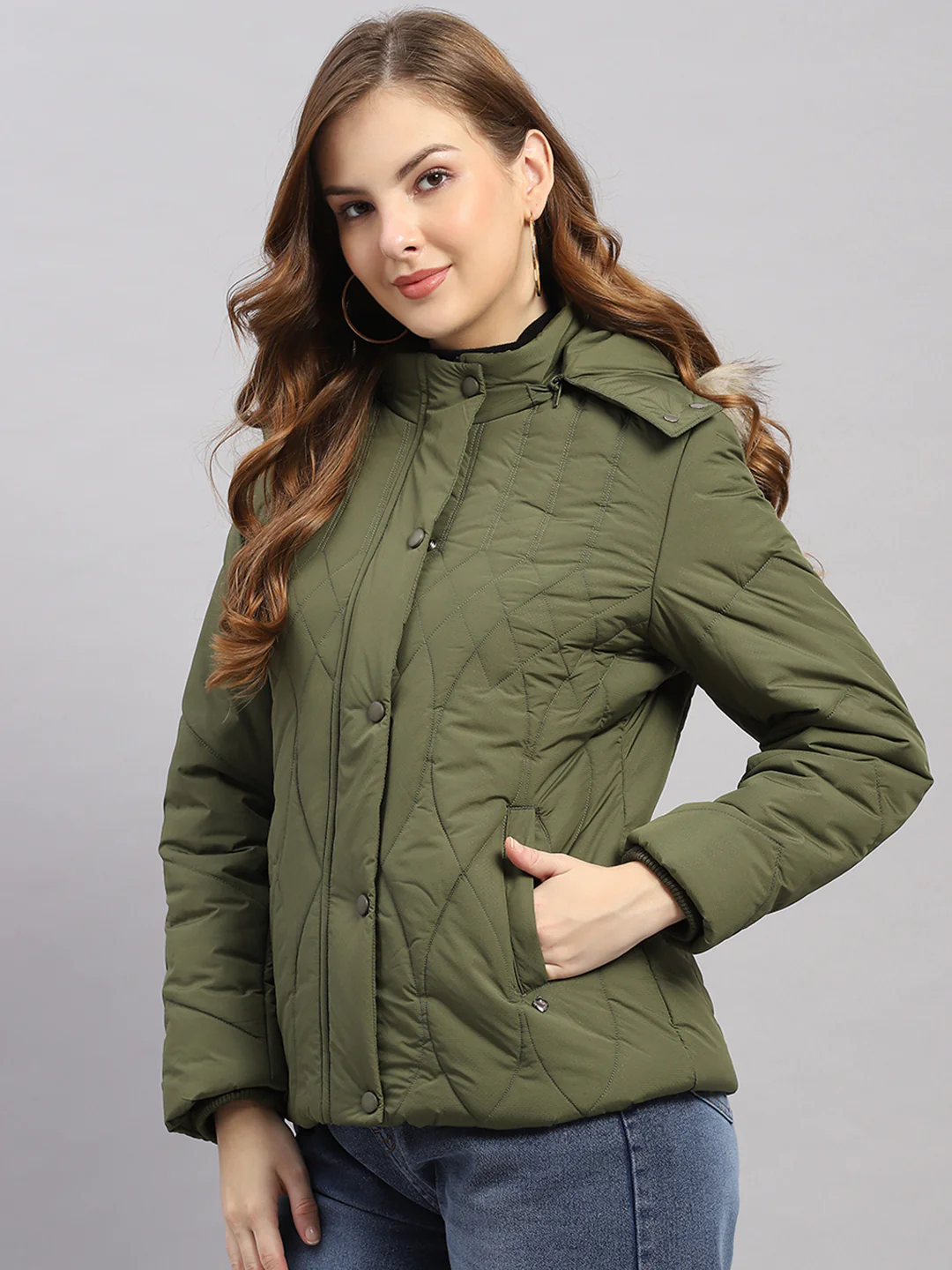 Women Green Stripe Hooded Full Sleeve Jacket - Image 3