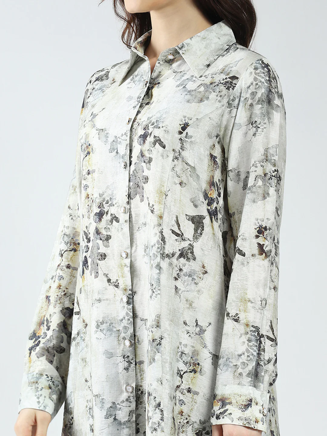Women Grey & Black Printed Collar Full Sleeve Cords Set - Image 7
