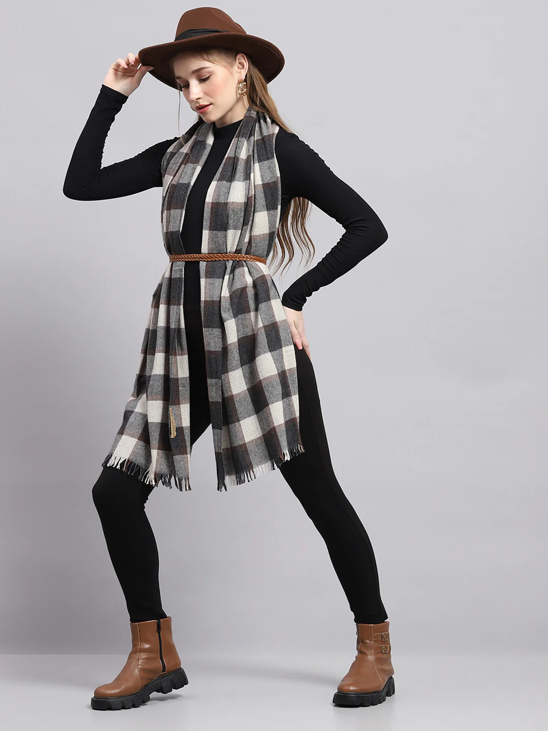 Women Grey Check Stole - Image 2