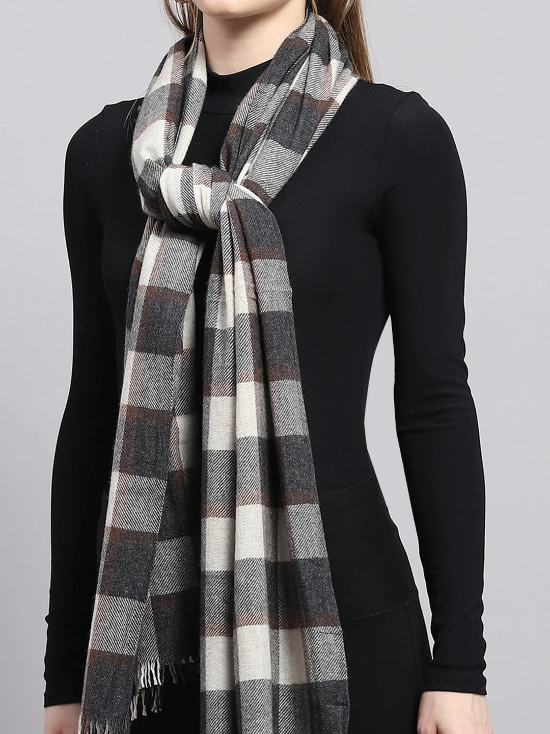 Women Grey Check Stole - Image 6