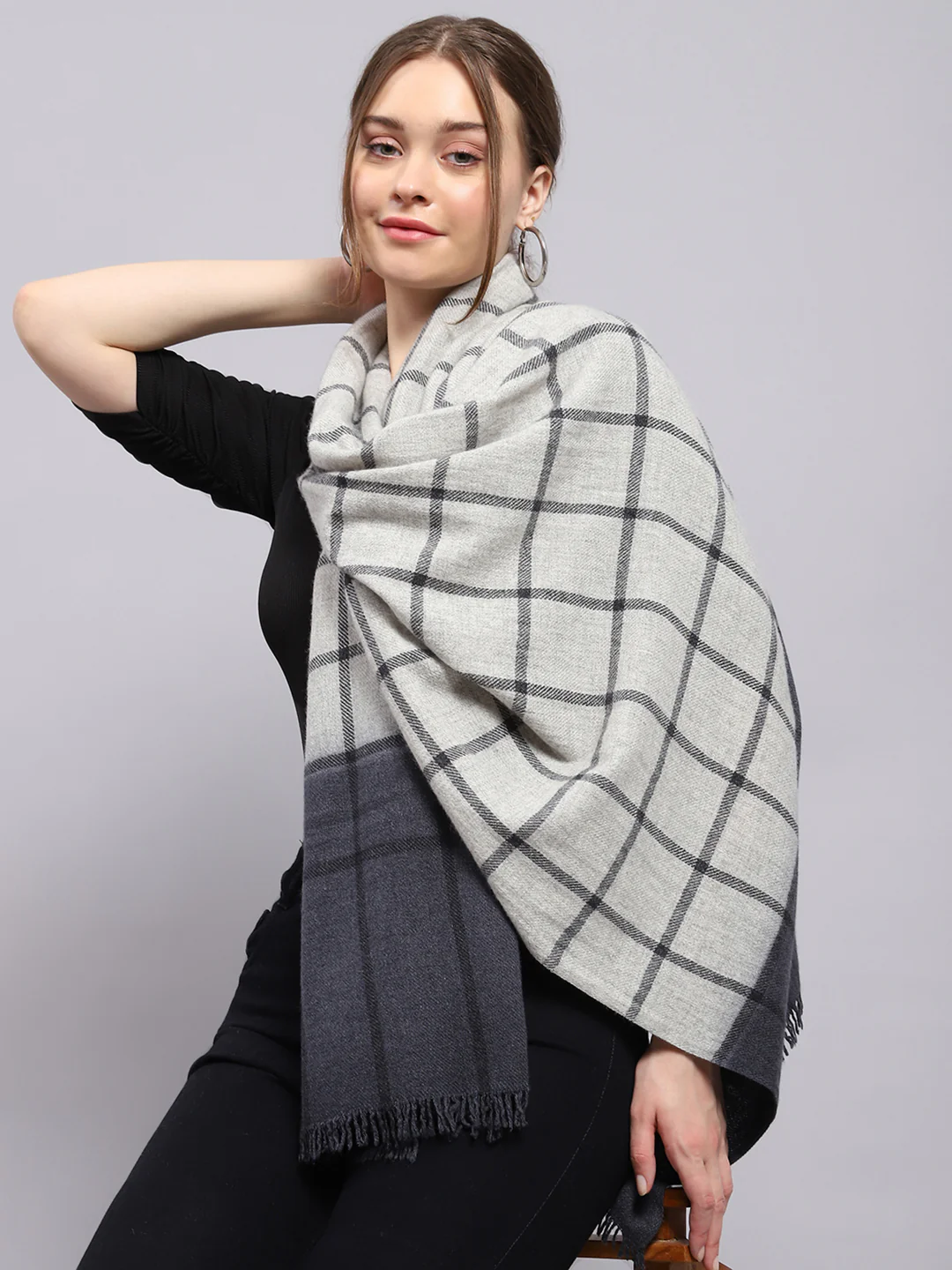 Women Grey Check Stole - Image 6